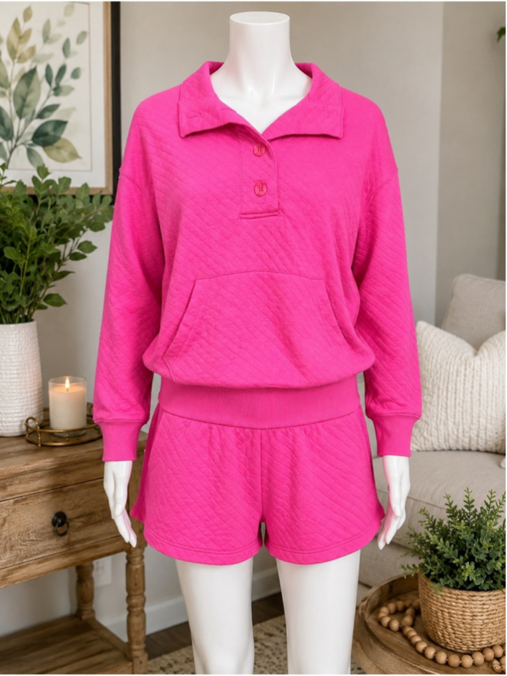Women's Pink Quilted Lounge Set XS 2-Piece